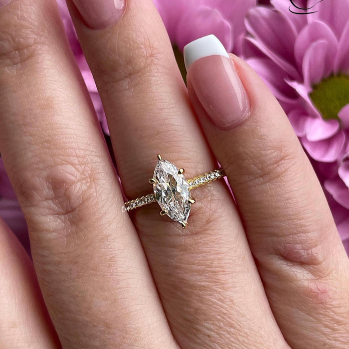 Marquise cut engagement ring. 1.5CT marquise cut CZ diamond engagement ring in sterling silver 925 with rhodium, 14K yellow gold,rose gold