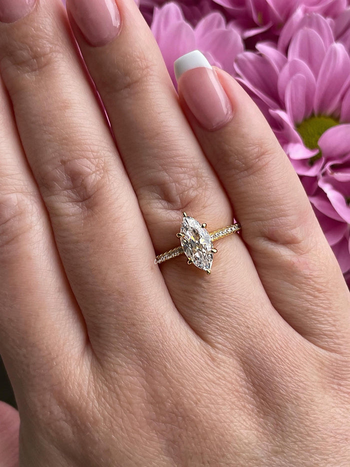 Marquise cut engagement ring. 1.5CT marquise cut CZ diamond engagement ring in sterling silver 925 with rhodium, 14K yellow gold,rose gold