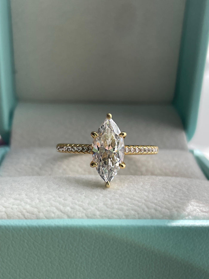 Marquise cut engagement ring. 1.5CT marquise cut CZ diamond engagement ring in sterling silver 925 with rhodium, 14K yellow gold,rose gold