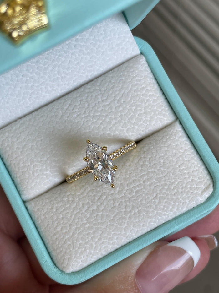 Marquise cut engagement ring. 1.5CT marquise cut CZ diamond engagement ring in sterling silver 925 with rhodium, 14K yellow gold,rose gold
