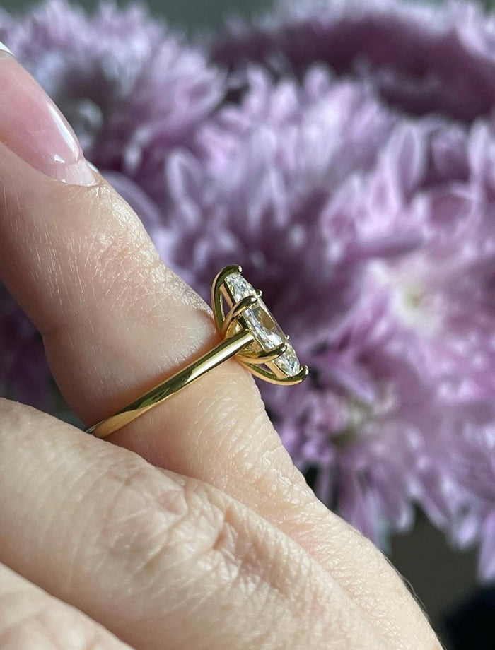 Marquise cut engagement ring. Yellow gold vermeil, Sterling Silver 925 Marquise ring with 1.5 carat CZ simulated diamond, travel ring