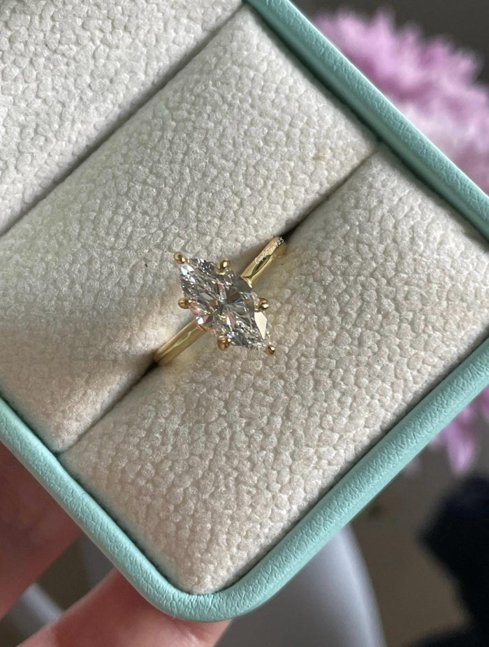 Marquise cut engagement ring. Yellow gold vermeil, Sterling Silver 925 Marquise ring with 1.5 carat CZ simulated diamond, travel ring
