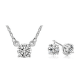 Round cubic zirconia necklace with matching stud earrings, silver-tone chain set