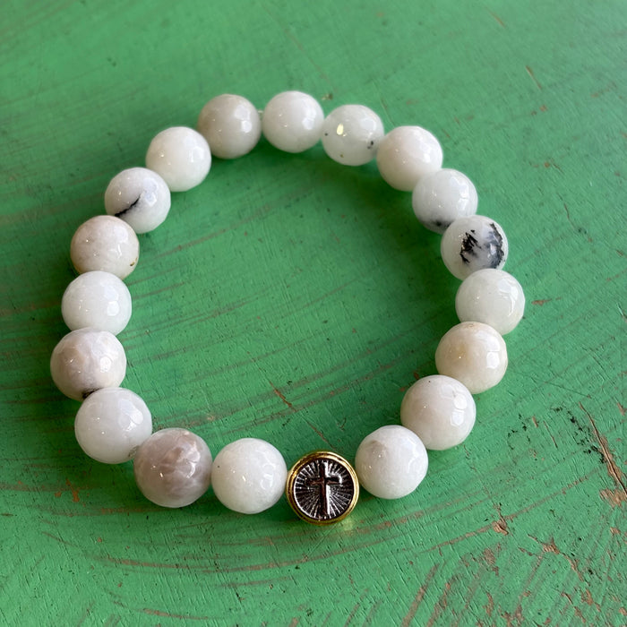 Milky White Two Tone Cross Faith Bracelet