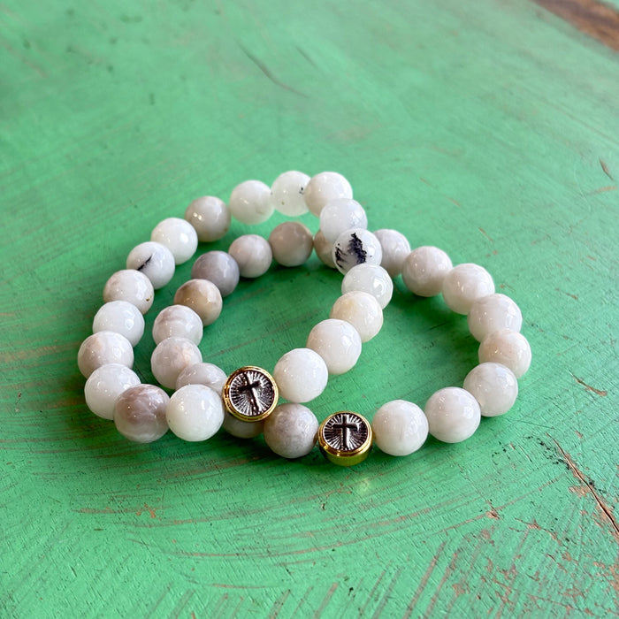 Milky White Two Tone Cross Faith Bracelet