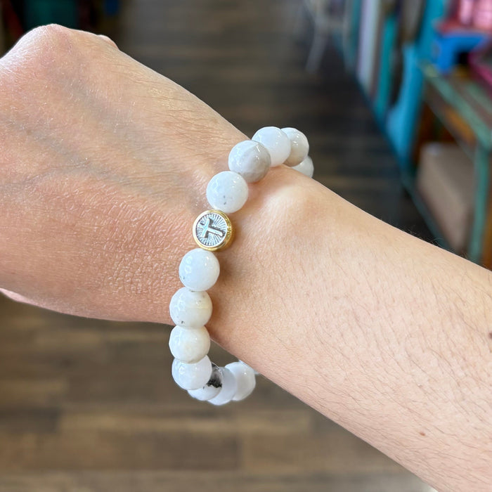 Milky White Two Tone Cross Faith Bracelet