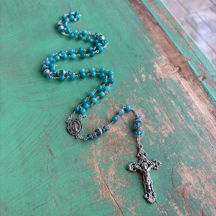 Miraculous Aqua Stone Rosary