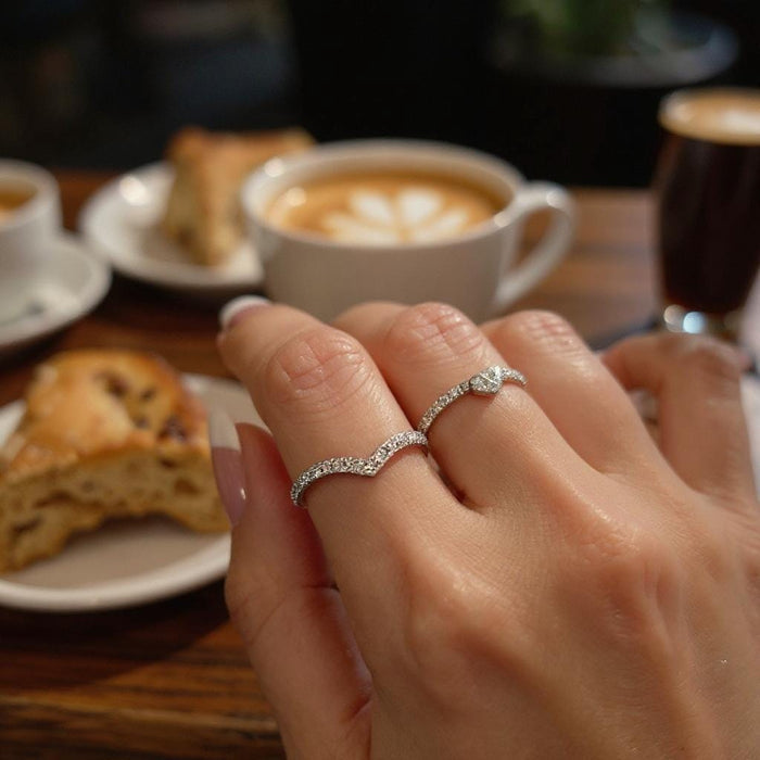 Moissanite. 0.26 CTTW Sterling Silver 925 Chevron Ring with Moissanite, V Ring, Stacking Ring,rose gold, yellow gold