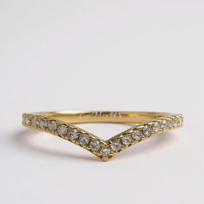 Moissanite. 0.26 CTTW Sterling Silver 925 Chevron Ring with Moissanite, V Ring, Stacking Ring,rose gold, yellow gold