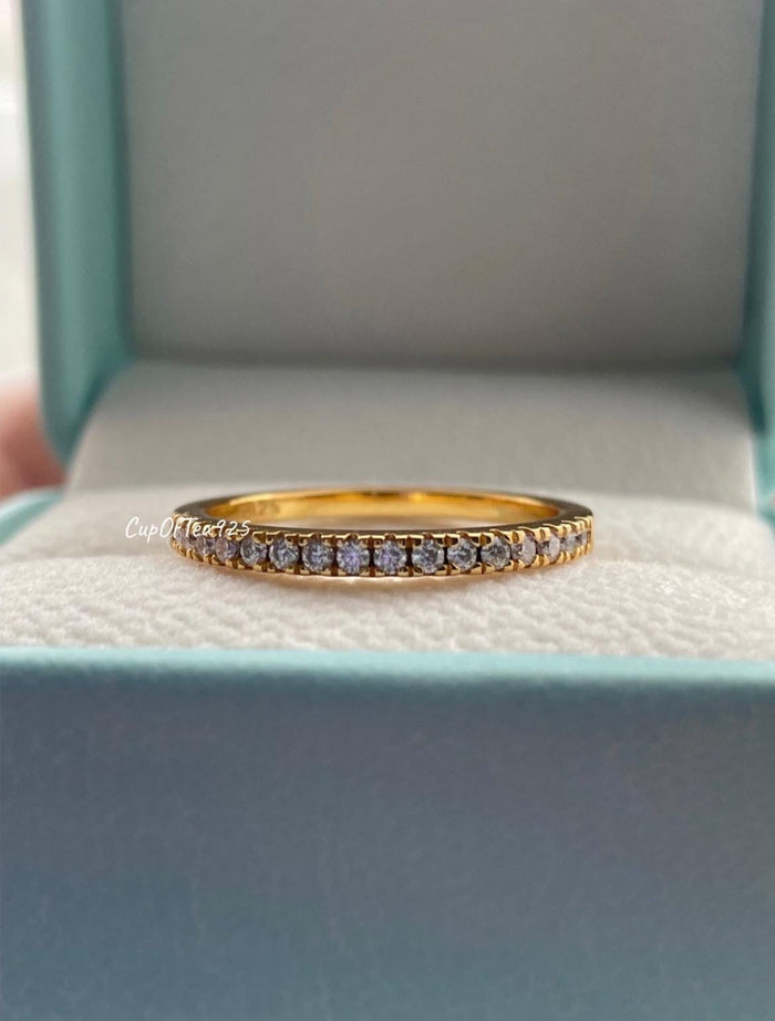 Moissanite band. 2mm 18K yellow gold over silver 925 vermeil Half Eternity Band with Moissanite, Wedding Band, Promise Ring, Stacking band