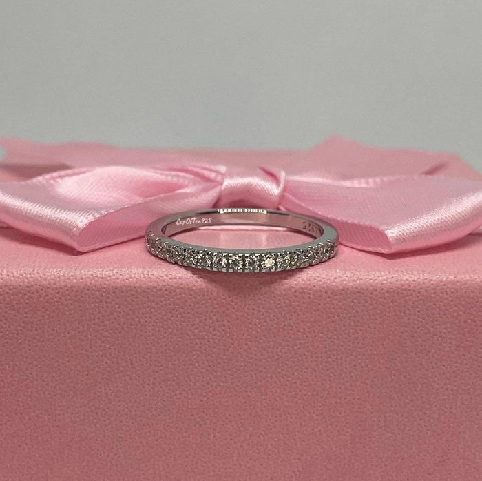 Moissanite Band, 2mm sterling silver 925 moissanite band , rose gold, yellow gold vermeil Half Eternity Band with the Finest Moissanite