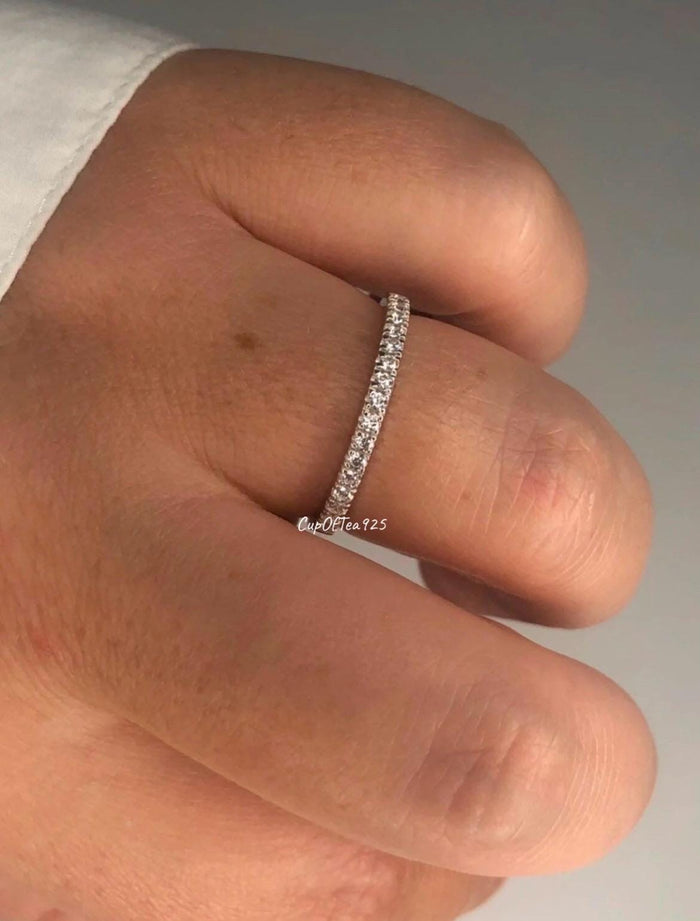 Moissanite Band, 2mm sterling silver 925 moissanite band , rose gold, yellow gold vermeil Half Eternity Band with the Finest Moissanite