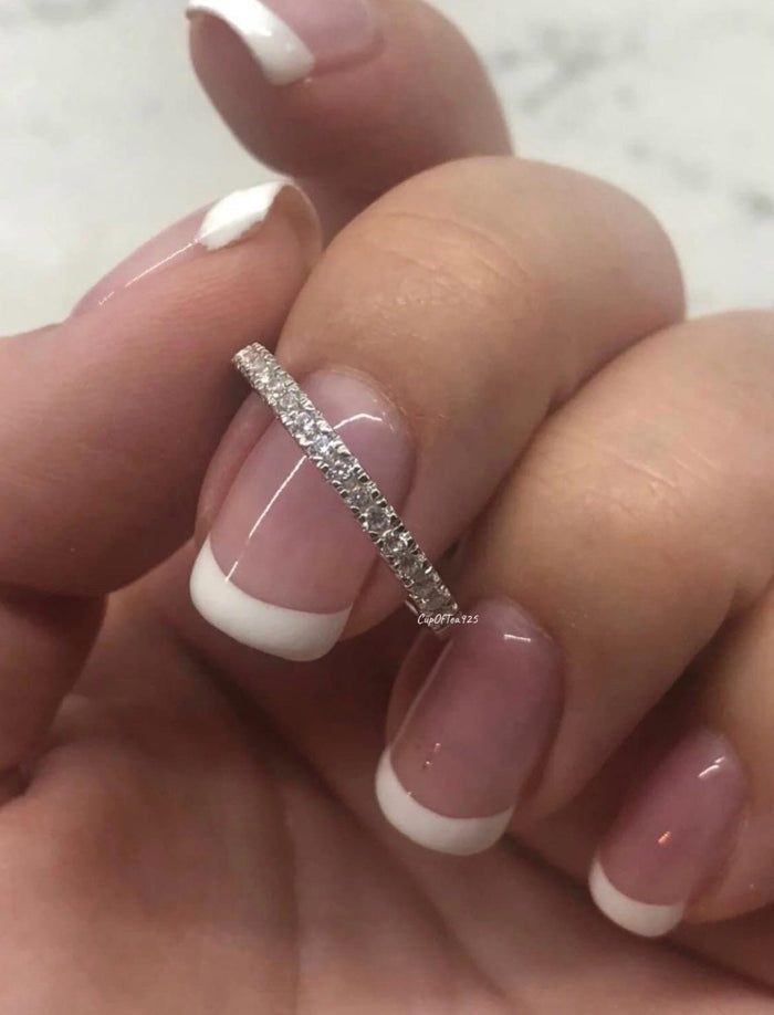 Moissanite Band, 2mm sterling silver 925 moissanite band , rose gold, yellow gold vermeil Half Eternity Band with the Finest Moissanite