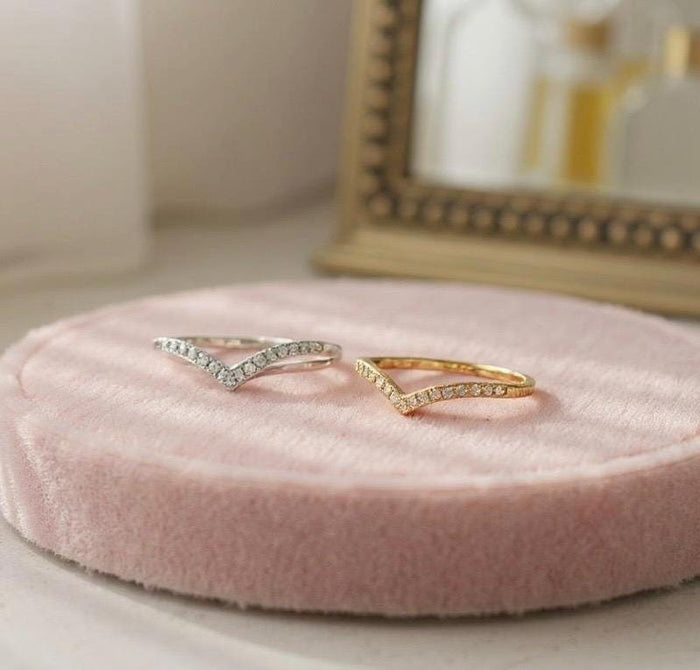 Moissanite Chevron Ring: Yellow Gold Vermeil Sterling Silver Stacking Ring