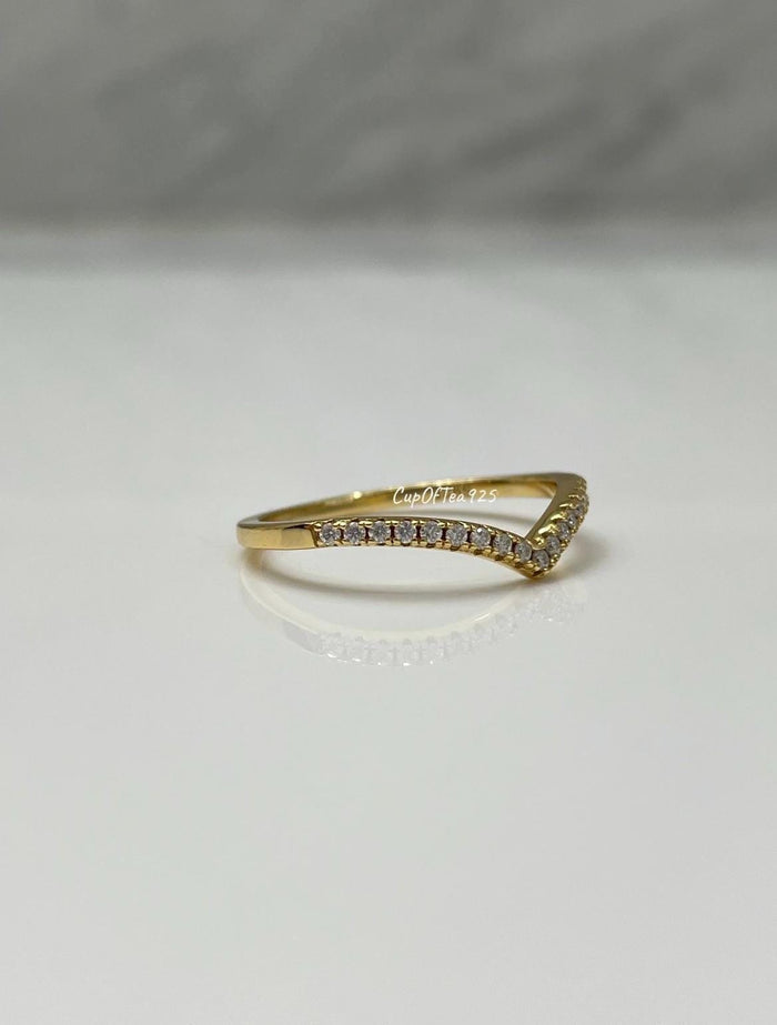 Moissanite Chevron Ring: Yellow Gold Vermeil Sterling Silver Stacking Ring
