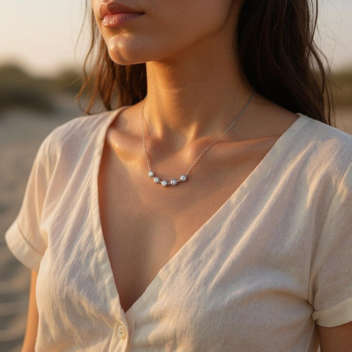 Moissanite Cluster Necklace: Sterling Silver 925, D VVS Stones