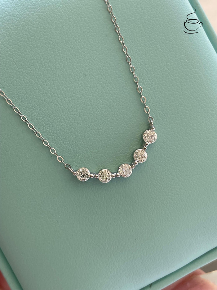Moissanite Cluster Necklace: Sterling Silver 925, D VVS Stones
