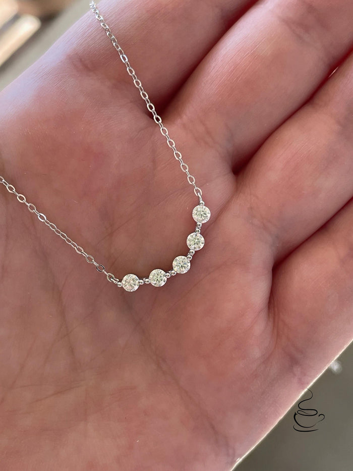 Moissanite Cluster Necklace: Sterling Silver 925, D VVS Stones