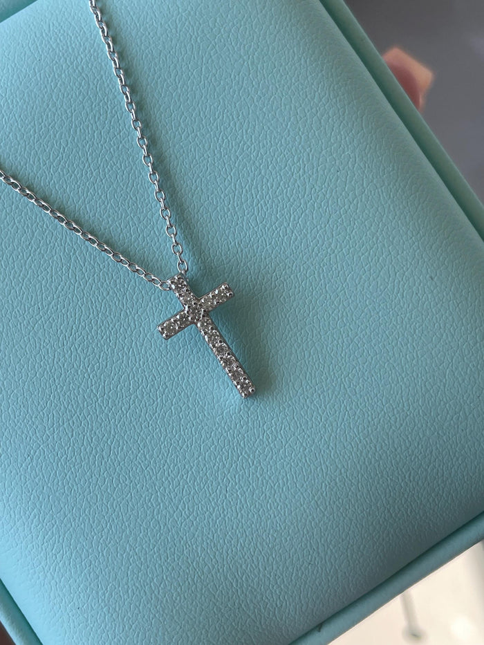 Moissanite Cross Necklace: Sterling Silver 925 Minimalist Pendant
