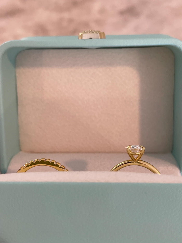 Moissanite engagement ring set. Gold vermeil, Sterling Silver 925 bridal set with 1.5CT oval cut moissanite or CZ diamonds.
