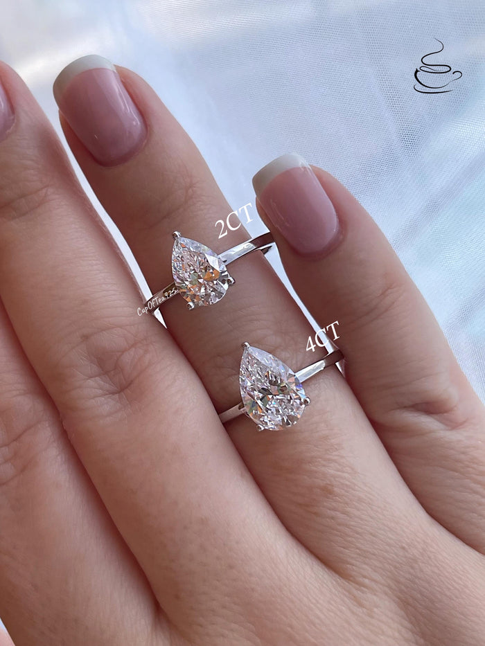 Moissanite engagement ring. Sterling Silver 925, 10K, 14K engagement ring with 2CT 4CT pear shaped moissanite, tear drop moissanite ring