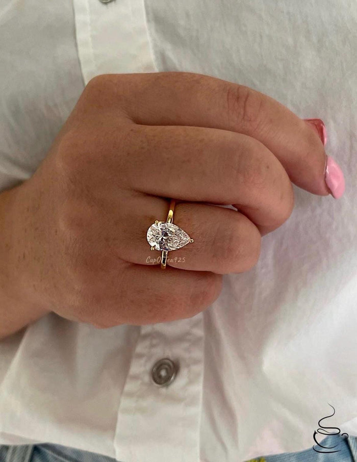 Moissanite engagement ring. Sterling Silver 925, 10K, 14K engagement ring with 2CT 4CT pear shaped moissanite, tear drop moissanite ring
