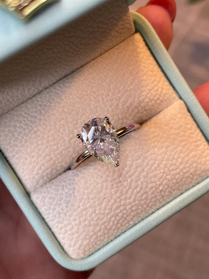 Moissanite engagement ring. Sterling Silver 925, 10K, 14K engagement ring with 2CT 4CT pear shaped moissanite, tear drop moissanite ring