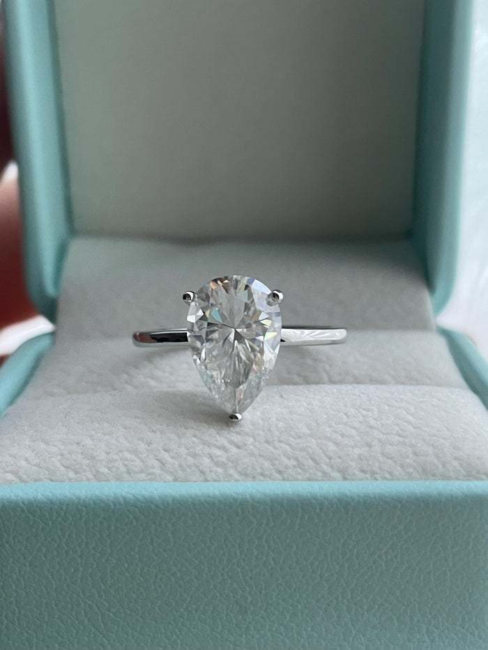 Moissanite engagement ring. Sterling Silver 925, 10K, 14K engagement ring with 2CT 4CT pear shaped moissanite, tear drop moissanite ring