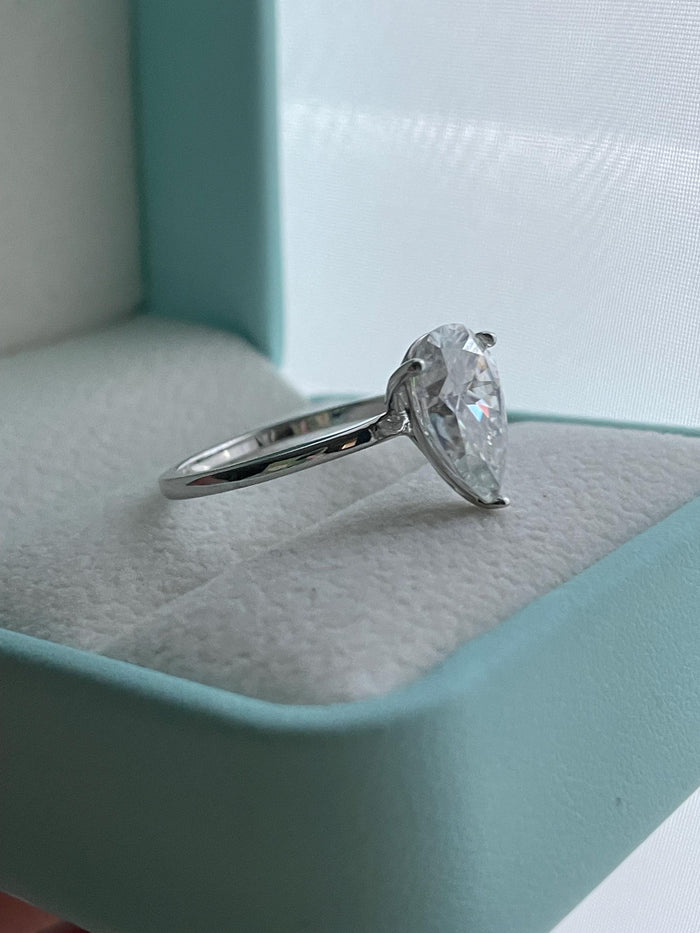 Moissanite engagement ring. Sterling Silver 925, 10K, 14K engagement ring with 2CT 4CT pear shaped moissanite, tear drop moissanite ring