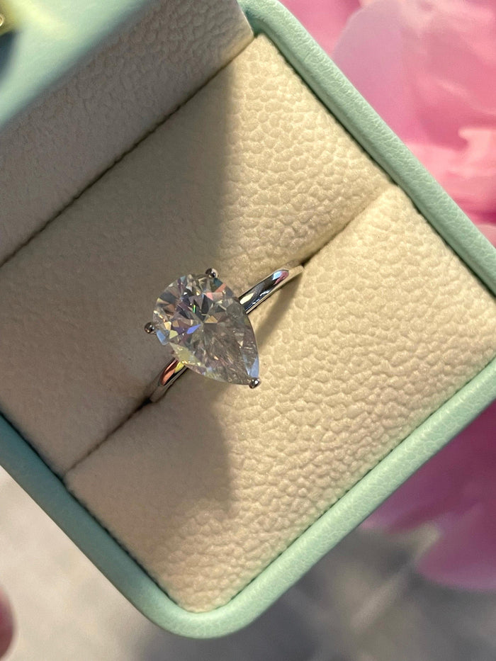 Moissanite engagement ring. Sterling Silver 925, 10K, 14K engagement ring with 2CT 4CT pear shaped moissanite, tear drop moissanite ring