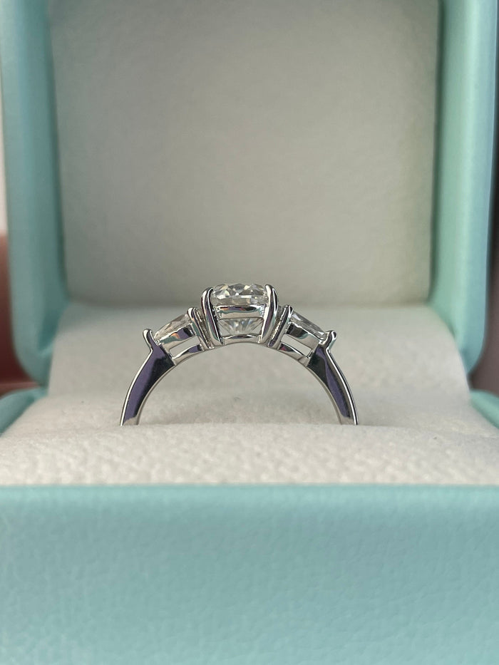 Moissanite Engagement Ring: Sterling Silver 925, 2CT Oval Cut, Three Stone