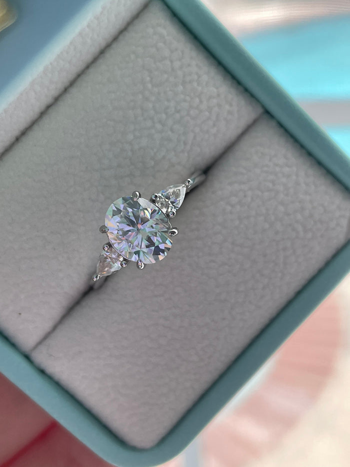 Moissanite Engagement Ring: Sterling Silver 925, 2CT Oval Cut, Three Stone