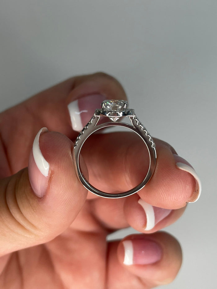 Moissanite Halo Engagement Ring: 2.25 CTTW Sterling Silver Promise Ring