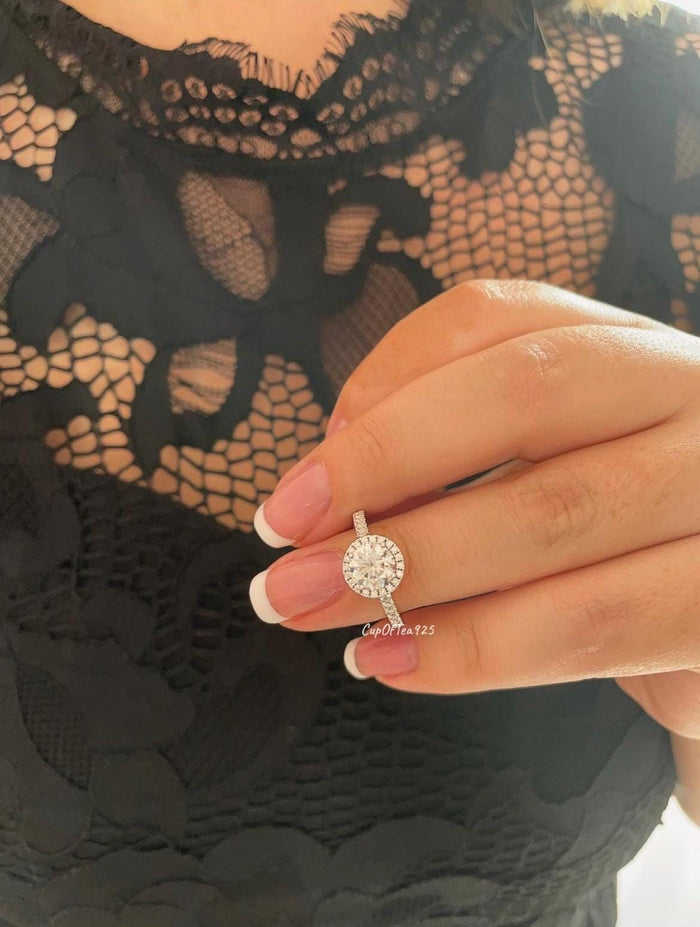 Moissanite Halo Engagement Ring: 2.25 CTTW Sterling Silver Promise Ring