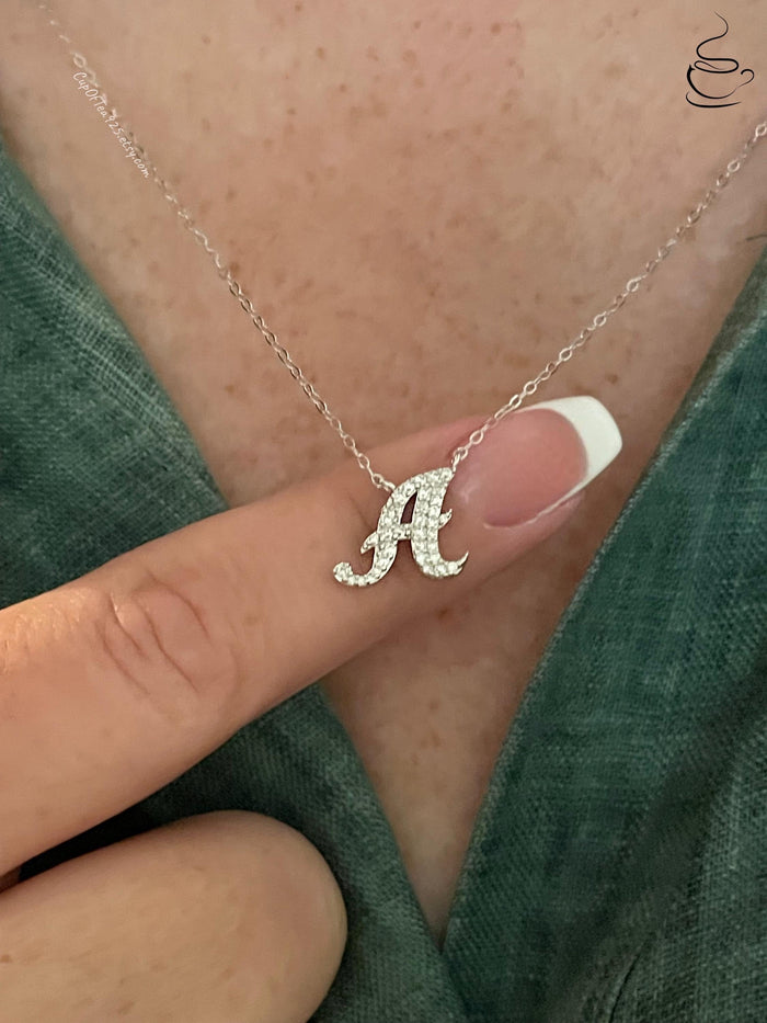 Moissanite Initial A Necklace, Sterling Silver Personalized Jewelry, Initial necklace, gift for her, letter pendant