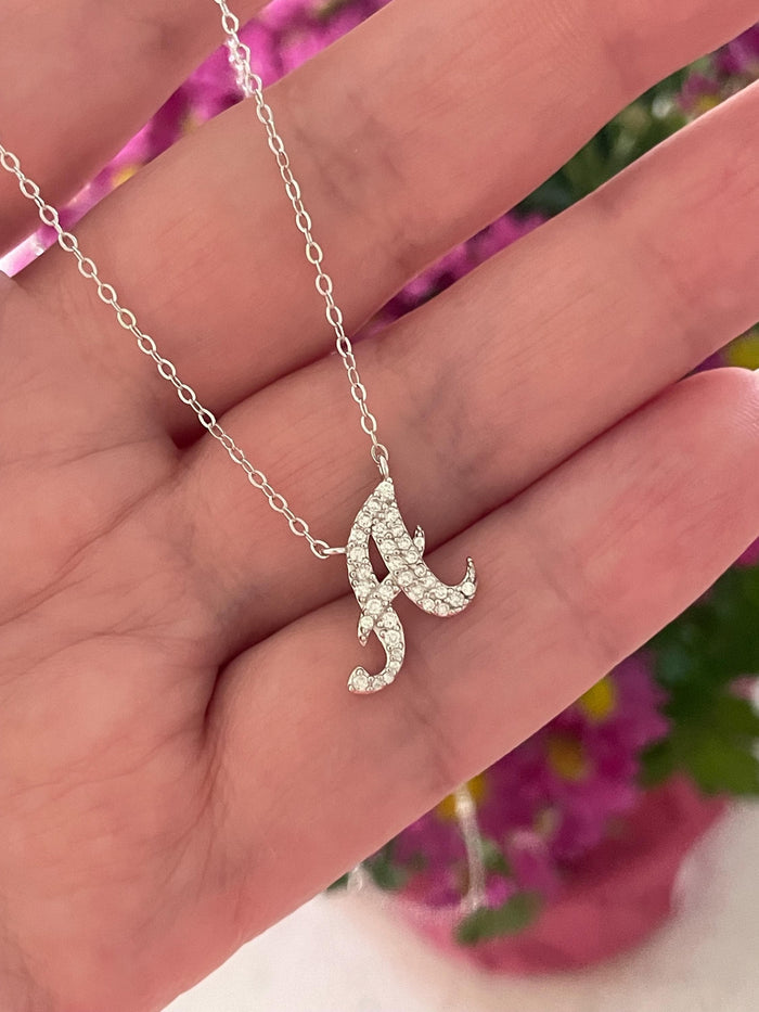 Moissanite Initial A Necklace, Sterling Silver Personalized Jewelry, Initial necklace, gift for her, letter pendant