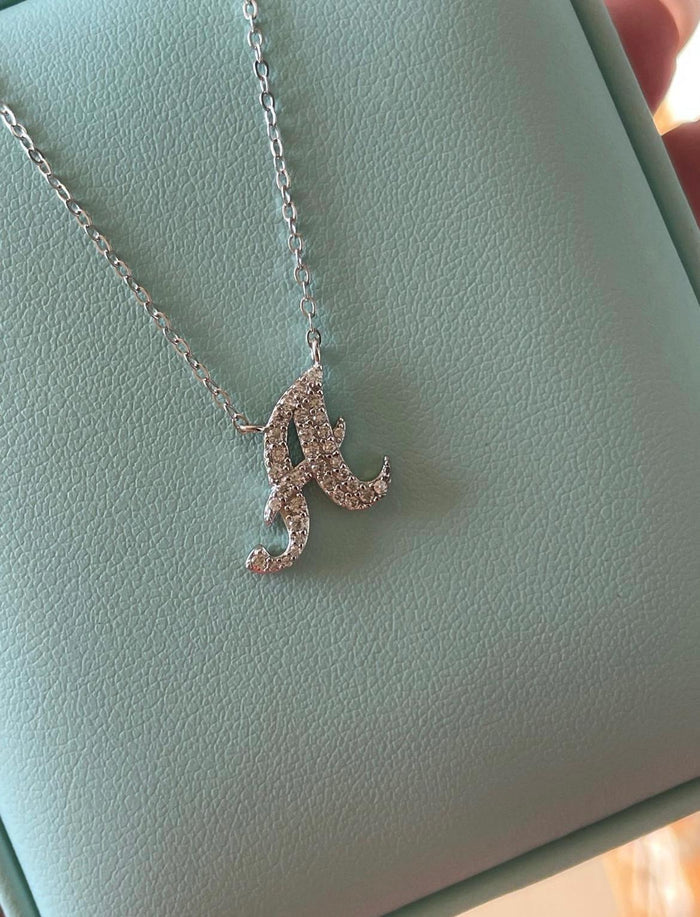 Moissanite Initial A Necklace, Sterling Silver Personalized Jewelry, Initial necklace, gift for her, letter pendant