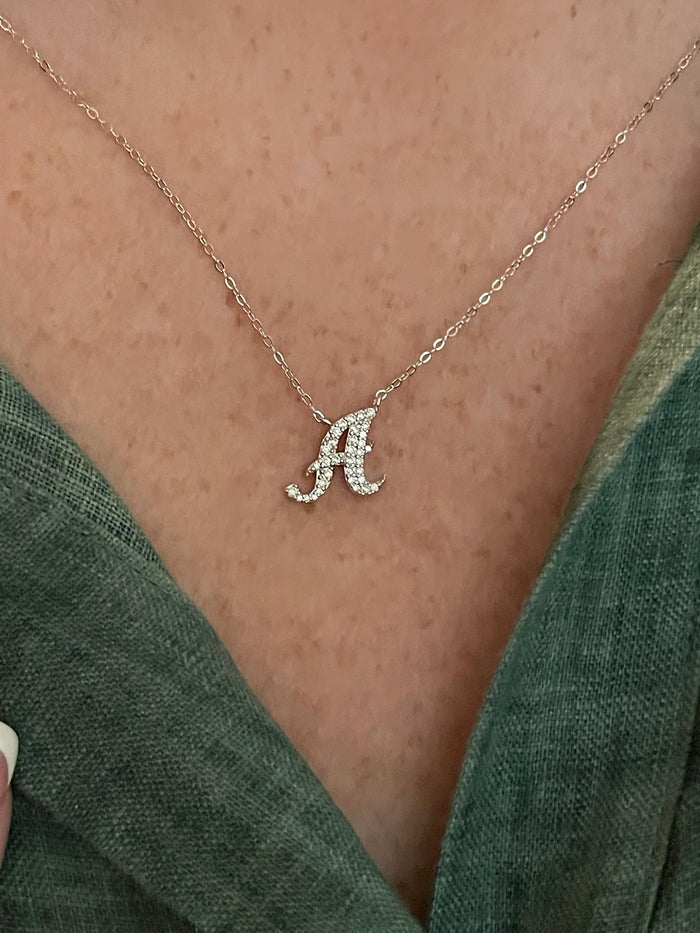 Moissanite Initial A Necklace, Sterling Silver Personalized Jewelry, Initial necklace, gift for her, letter pendant