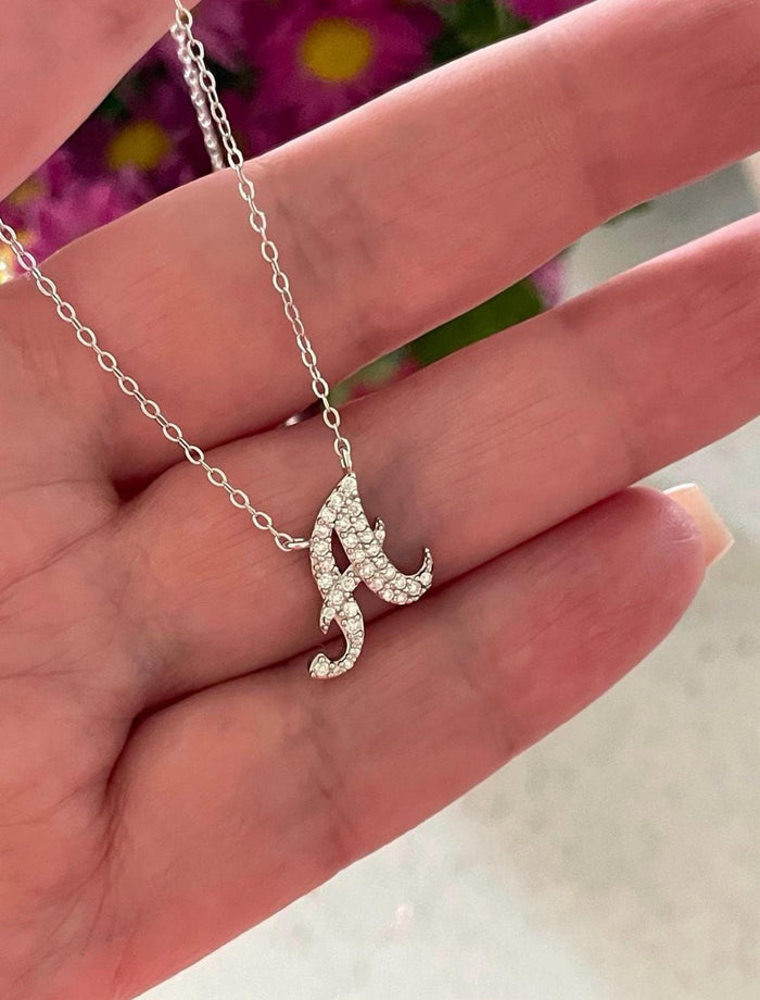 Moissanite Initial A Necklace, Sterling Silver Personalized Jewelry, Initial necklace, gift for her, letter pendant