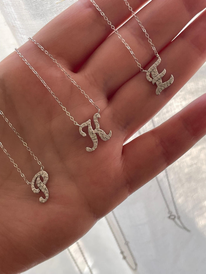 Moissanite Initial letter Necklace, Sterling Silver Personalized Jewelry, initial D, initial necklace, gift for her