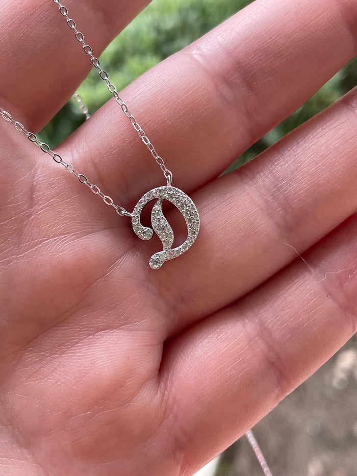Moissanite Initial letter Necklace, Sterling Silver Personalized Jewelry, initial D, initial necklace, gift for her