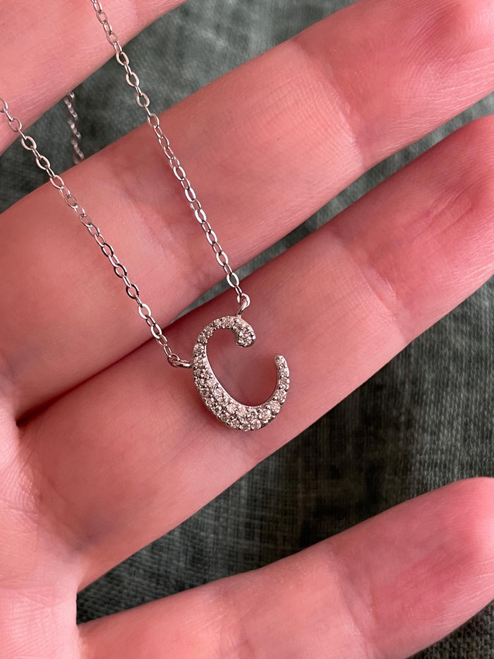 Moissanite Initial letter Necklace, Sterling Silver Personalized Jewelry, Letter C, letter necklace, letter pendant