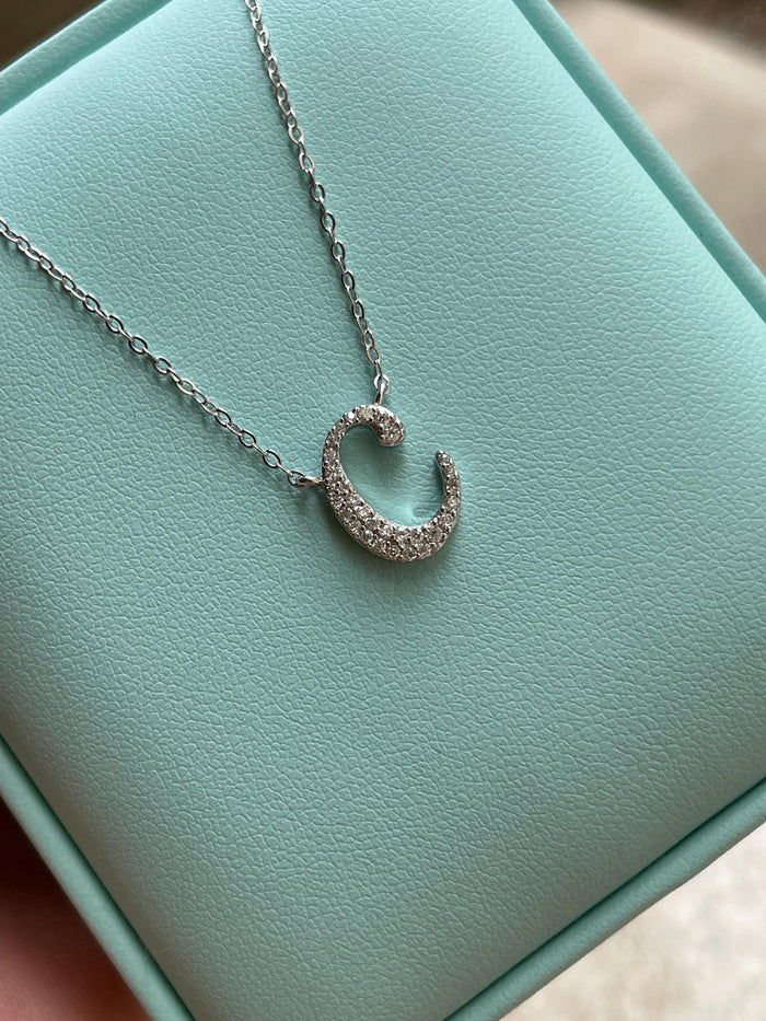 Moissanite Initial letter Necklace, Sterling Silver Personalized Jewelry, Letter C, letter necklace, letter pendant