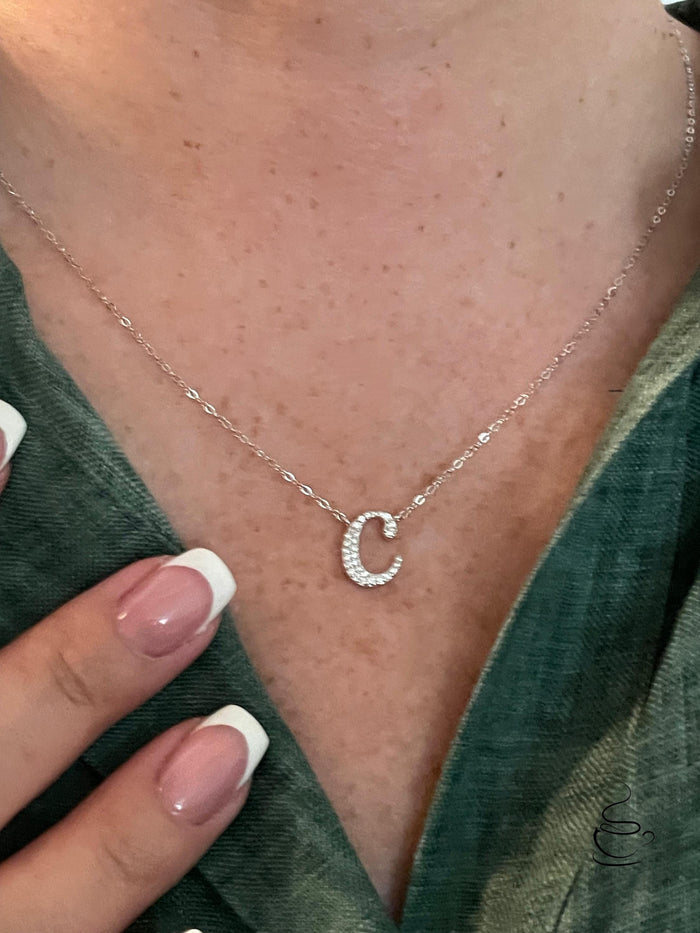 Moissanite Initial letter Necklace, Sterling Silver Personalized Jewelry, Letter C, letter necklace, letter pendant