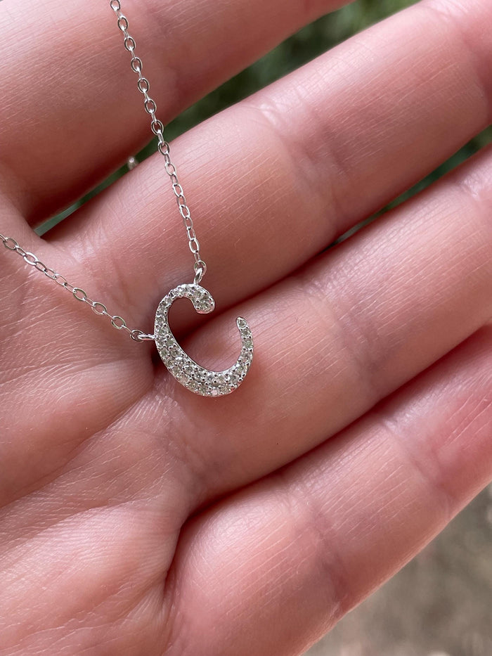 Moissanite Initial letter Necklace, Sterling Silver Personalized Jewelry, Letter C, letter necklace, letter pendant