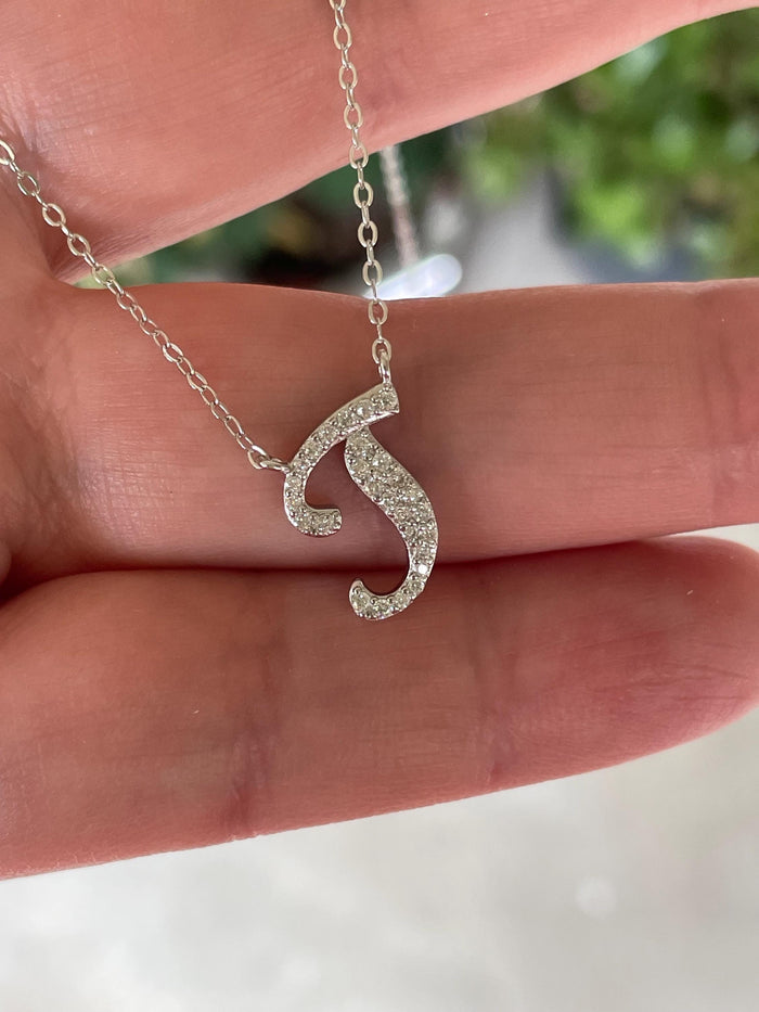 Moissanite Initial Necklace, Sterling Silver Letter J Pendant, initial necklace, gift for her, Moissanite Jewelry