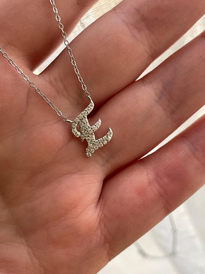 Moissanite Initial Necklace, Sterling Silver Letter Pendant, Personolized initial necklace, gift for her, Moissanite jewelry