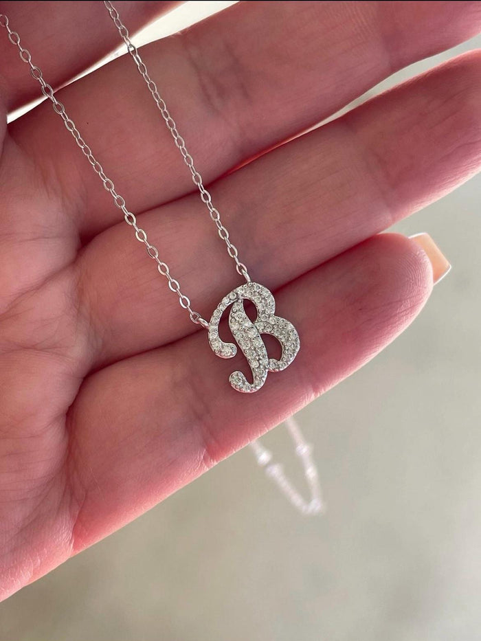 Moissanite Initial Necklace, Sterling Silver Letter Pendant, Personolized initial necklace, Gift for her, Moissanite jewelry, letter pendant