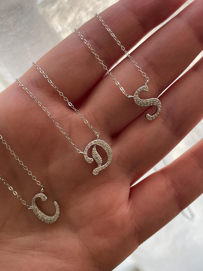 Moissanite Initial Necklace, Sterling Silver Letter Pendant, Personolized initial necklace, gift for her, Moissanite jewelry