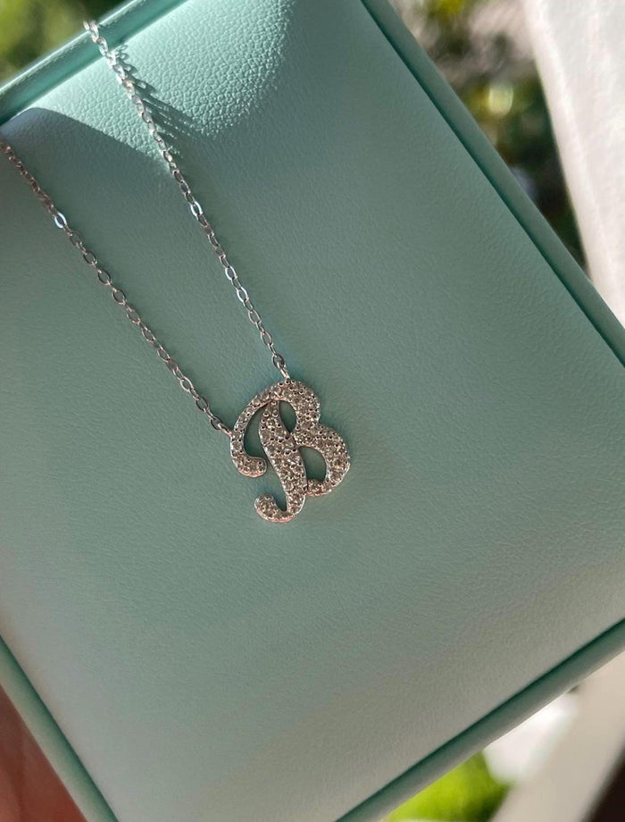 Moissanite Initial Necklace, Sterling Silver Letter Pendant, Personolized initial necklace, Gift for her, Moissanite jewelry, letter pendant